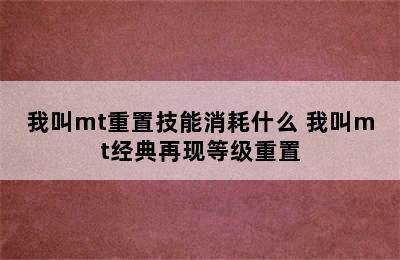 我叫mt重置技能消耗什么 我叫mt经典再现等级重置